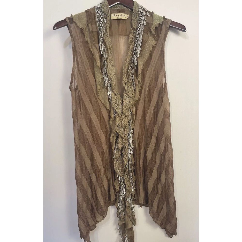 Pretty Angel Sleeveless Open Cardigan Kimono Lace Ruffles Fairy‎ Feminine M
